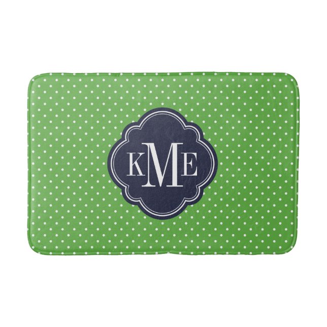 Green and Navy Tiny Dots Monogram Bathroom Mat (Front)