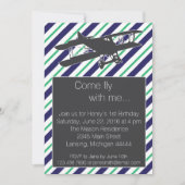 Green and Navy Vintage Airplane Birthday Invite (Front)