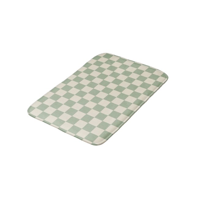 Green and Off White Checkerboard Bath Mat (Angled)
