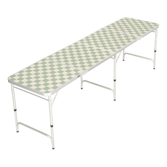 Green and Off White Checkerboard Beer Pong Table (Angled)