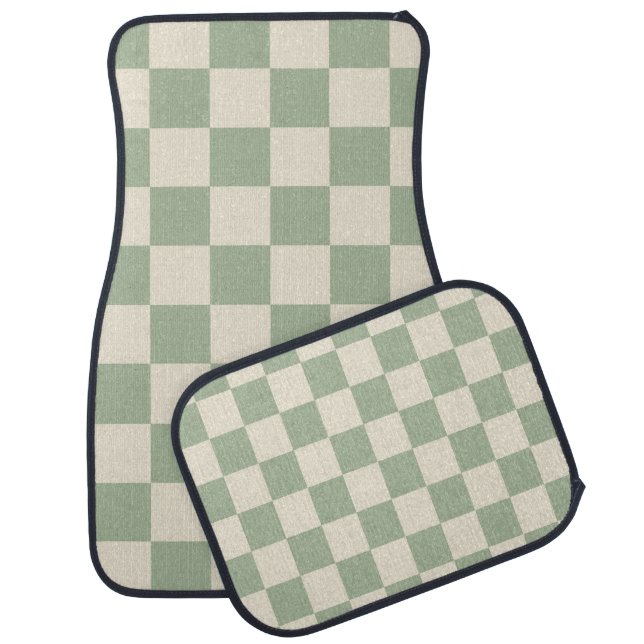 Green and Off White Checkerboard Car Floor Mat (Set)