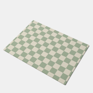 Green and Off White Checkerboard Doormat