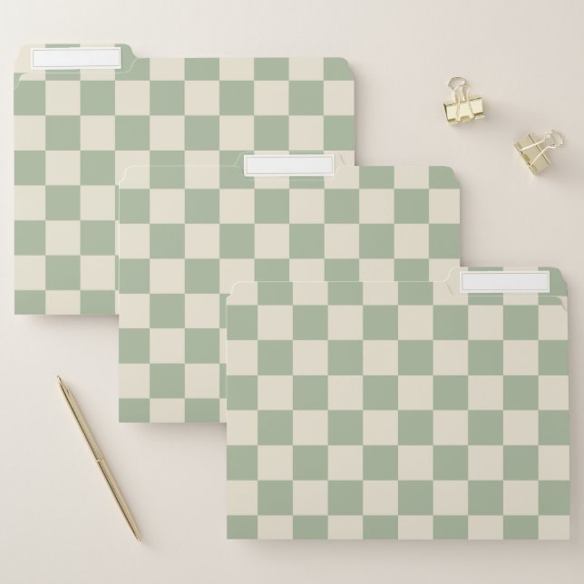 Green and Off White Checkerboard File Folder (Set)