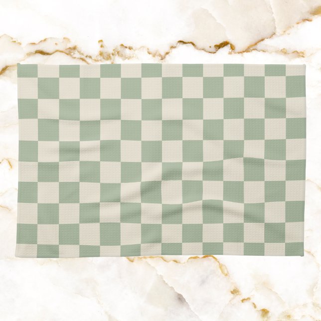 Green and Off White Checkerboard Kitchen Towel (Creator Uploaded)
