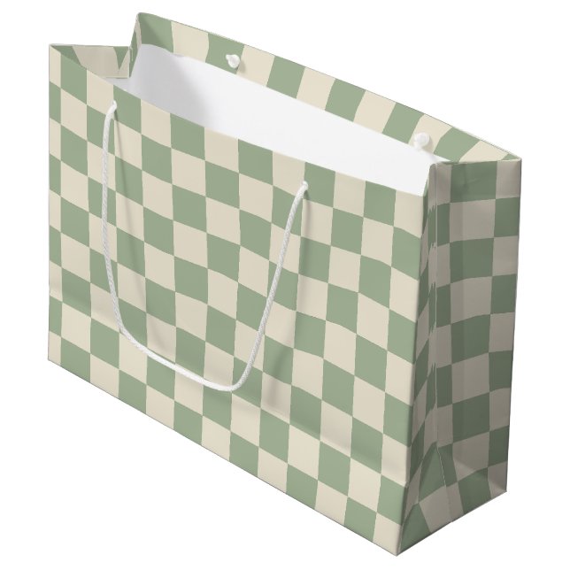 Green and Off White Checkerboard Large Gift Bag (Front Angled)