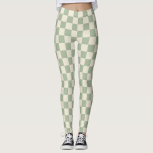 Green and Off White Checkerboard Leggings