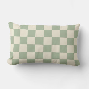 Green and Off White Checkerboard Lumbar Pillow