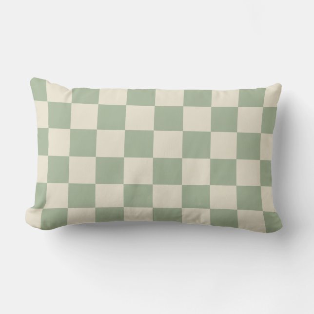 Green and Off White Checkerboard Lumbar Pillow (Front)