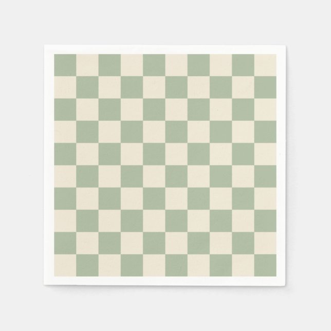 Green and Off White Checkerboard Napkins (Front)