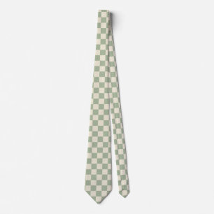 Green and Off White Checkerboard Neck Tie