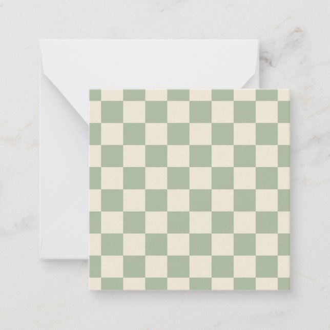 Green and Off White Checkerboard Note Card (Front)
