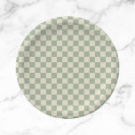 Green and Off White Checkerboard Paper Plates