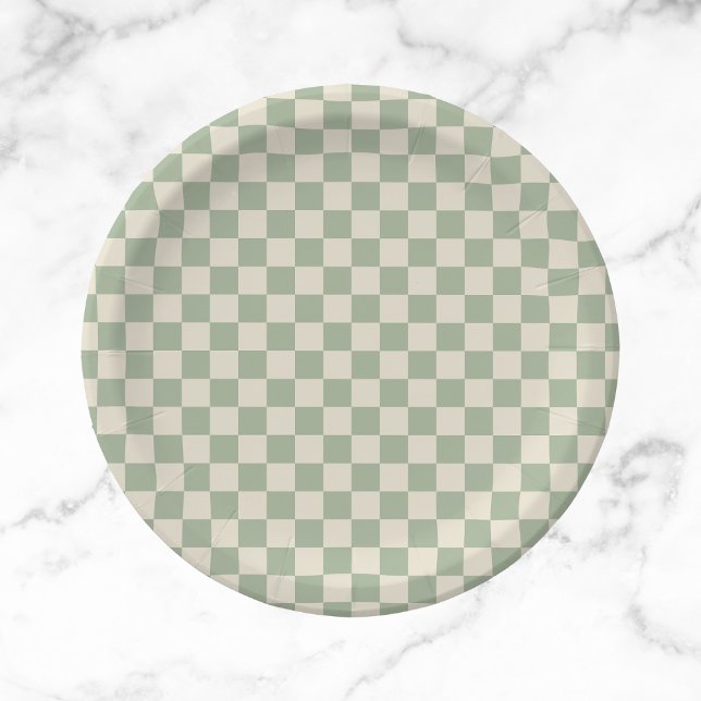 Green and Off White Checkerboard Paper Plates (Creator Uploaded)