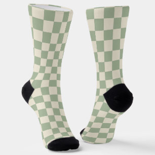 Green and Off White Checkerboard Socks