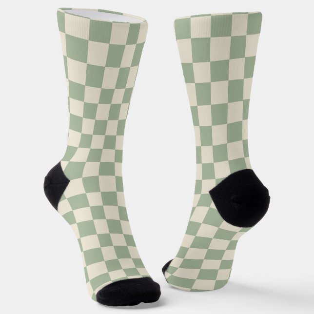 Green and Off White Checkerboard Socks (Angled)