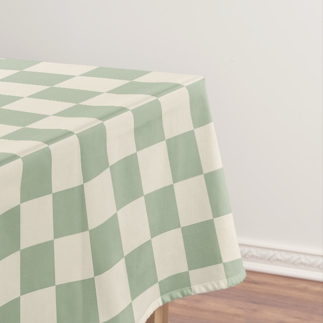 Green and Off White Checkerboard Tablecloth (In Situ)