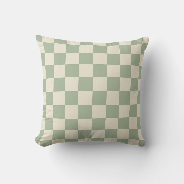 Green and Off White Checkerboard Throw Pillow (Front)