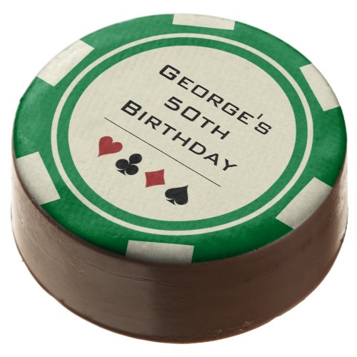 Green and Off_White Poker Chip Las Vegas Birthday Chocolate Covered Oreo