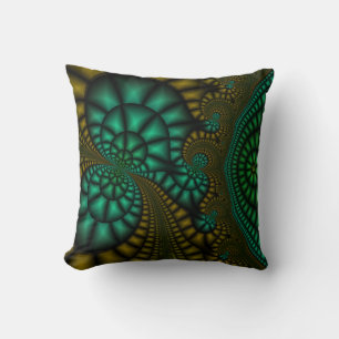 green and olive fractal pillow