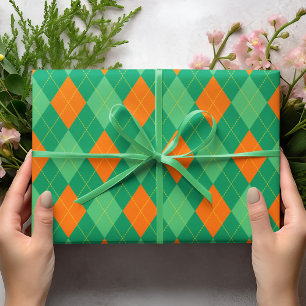 Green and Orange Argyle St. Patrick's Day Pattern Wrapping Paper