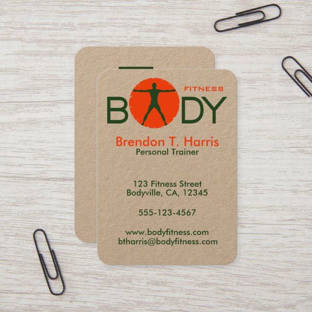 Green and Orange Body Madness Personal Trainer Business Card (Front/Back In Situ)