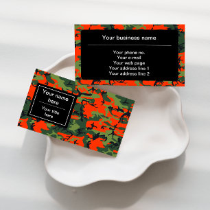 Green and  Orange Camo, Camouflage, Military, Army Business Card
