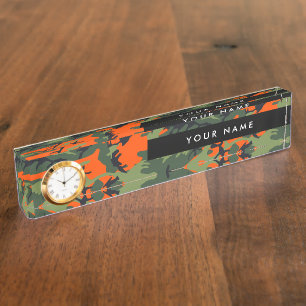 Green and  Orange Camo, Camouflage, Military, Army Desk Name Plate