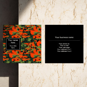 Green and  Orange Camo, Camouflage, Military, Army Square Business Card