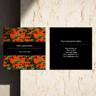 Green and  Orange Camo, Camouflage, Military, Army Square Business Card