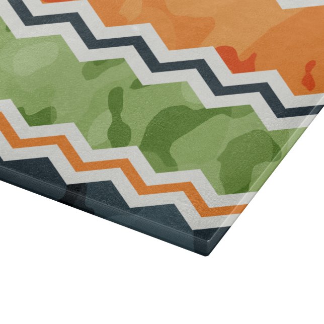 Green and Orange Camo Chevron Stripes Cutting Board (Corner)