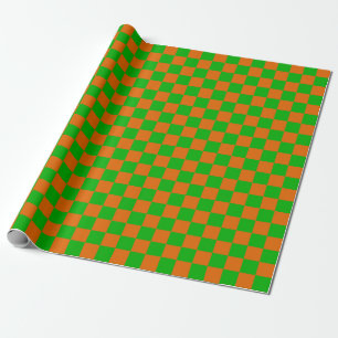 Green and Orange Checkerboard Pattern Wrapping Paper