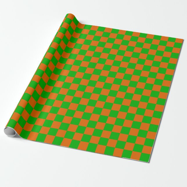 Green and Orange Checkerboard Pattern Wrapping Paper (Unrolled)