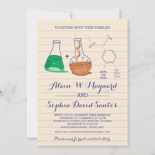 Green and Orange Chemistry Wedding Invitations