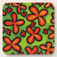 Green And Orange Flowers Coaster