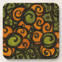 Green And Orange Flowers Drink Coaster