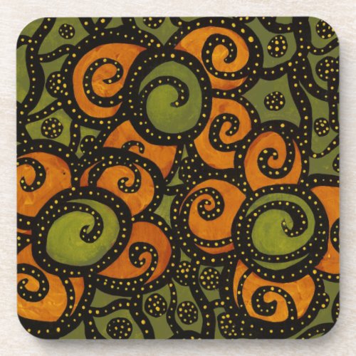 Green And Orange Flowers Drink Coaster