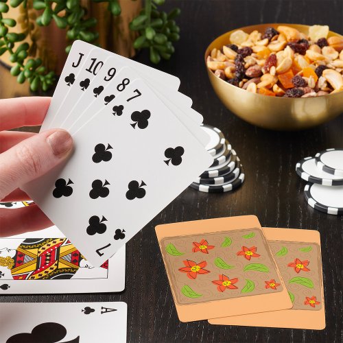 Green And Orange Flowers Playing Cards