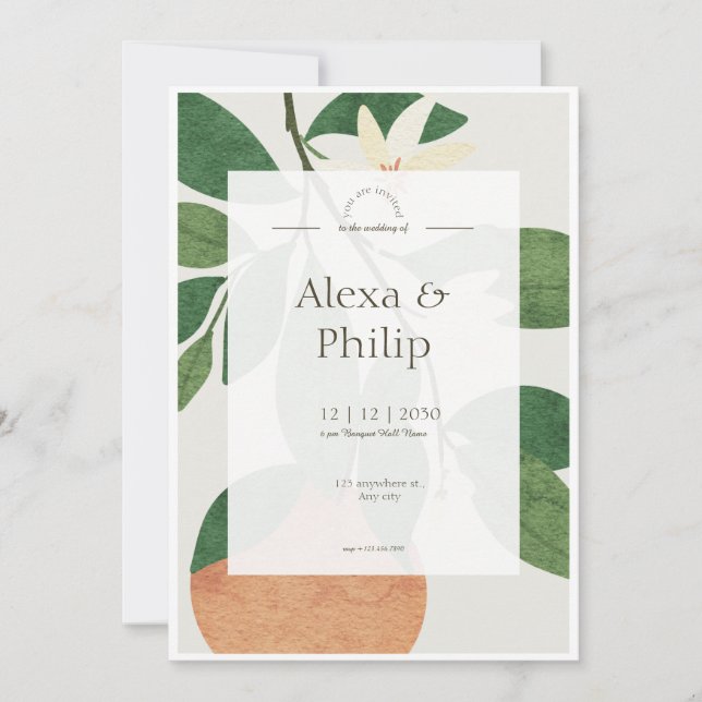 Green and Orange Fruit wedding Invitation (Front)