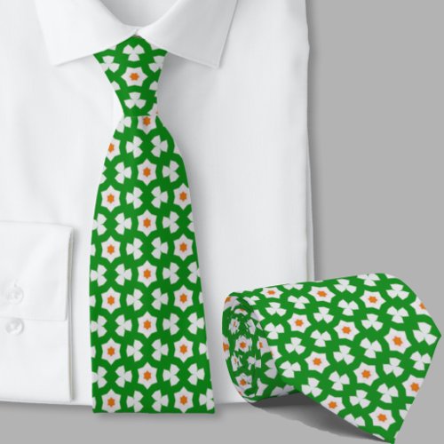 Green and Orange Geometric Pattern Irish  Neck Tie
