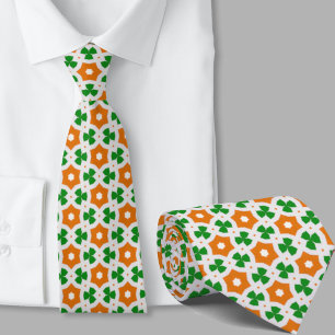 Green and Orange Geometric Pattern Irish Neck Tie