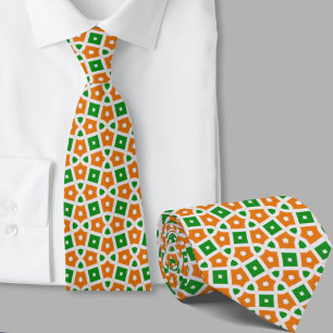 Green and Orange Geometric Pattern Irish Neck Tie