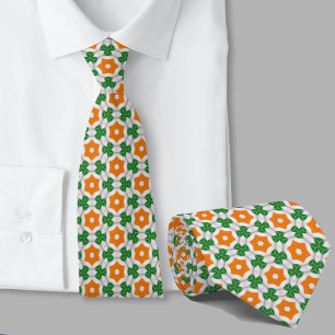 Green and Orange Geometric Pattern Irish Neck Tie