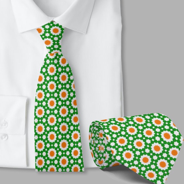 Green and Orange Geometric Pattern Irish  Neck Tie (Creator Uploaded)