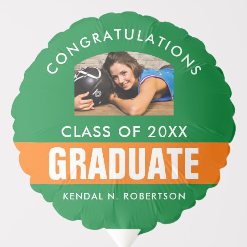 Green and Orange Graduation Photo Custom Balloon