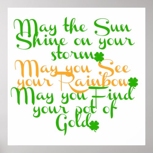 Green and orange Irish blessing with shamrocks Poster