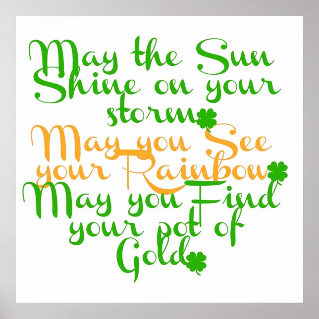 Green and orange Irish blessing with shamrocks Poster (Front)