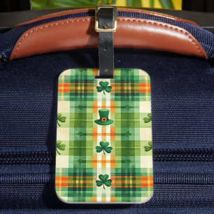 GREEN AND ORANGE IRISH PLAID PATTERNS LUGGAGE TAG