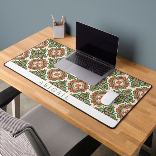 Green and orange Mediterranean tile pattern      Desk Mat