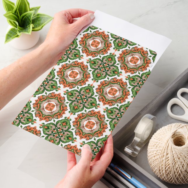 Green and orange Mediterranean tile pattern Envelope Mailers (Desk)