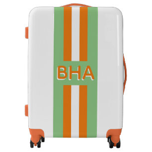 Green and Orange Monogram and Stripe Luggage